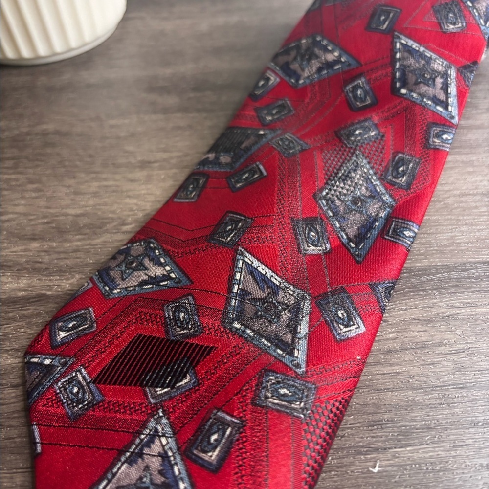 Malibu Red Tie with Black Geometric Design - Picture 2 of 9